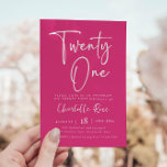Script moderne 21ème Pink Anniversaire Invitation<br><div class="desc">Script moderne Hot rose fête d'anniversaire Invitation,  parfait pour la soirée des filles célébrant votre 21e anniversaire!</div>
