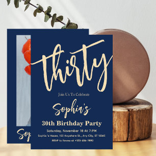 Script moderne 30e anniversaire Invitations fête