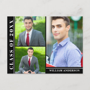 Script moderne 3 PHOTO Graduation Party Invitation