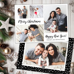 Script moderne 5 Photo Collage Cartes de Noël<br><div class="desc">Calligraphie minimaliste Élégante Noir Script 5 Photo Collage "Joyeux Noël" Script Carte de vacances en noir et blanc. Ce modèle de carte de vacances festive, simple et fantasque de cinq (5) photo présente un joli montage photo en grille et dit "Joyeux Noël" et "Joyeux Jours fériés" qui les textes de...</div>