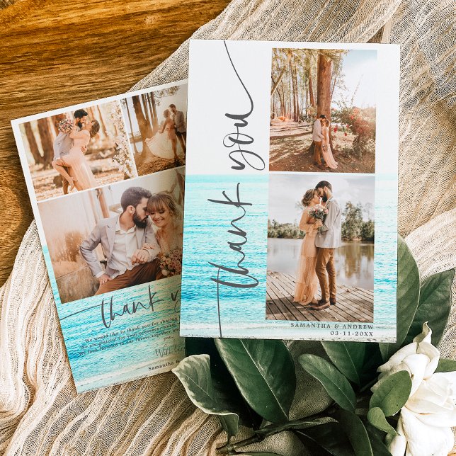 Script moderne 5 photos plage mariage merci (Créateur téléchargé)