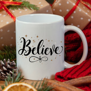 Script moderne "Believe" Café de Noël Mug