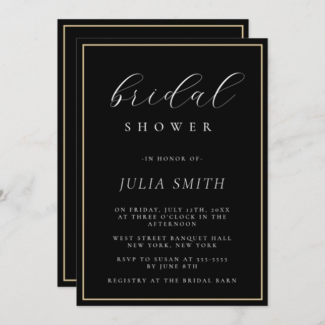 Script moderne Black Bridal Shower Invitation (Devant / Derrière)