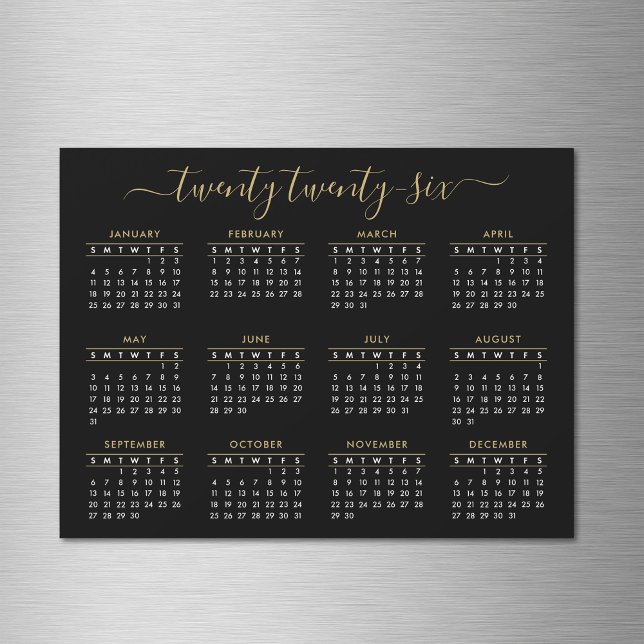 Script moderne Black Gold 2026 Calendrier Magnet (Créateur téléchargé)