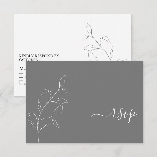 Script moderne blanc & gris Botanique No Menu RSVP (Devant / Derrière)
