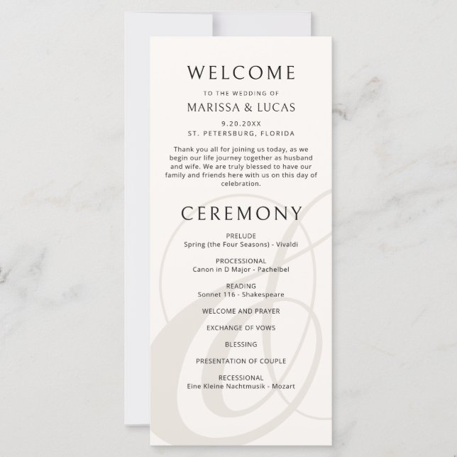 Script moderne Champagne Ampersand Wedding Program (Devant)