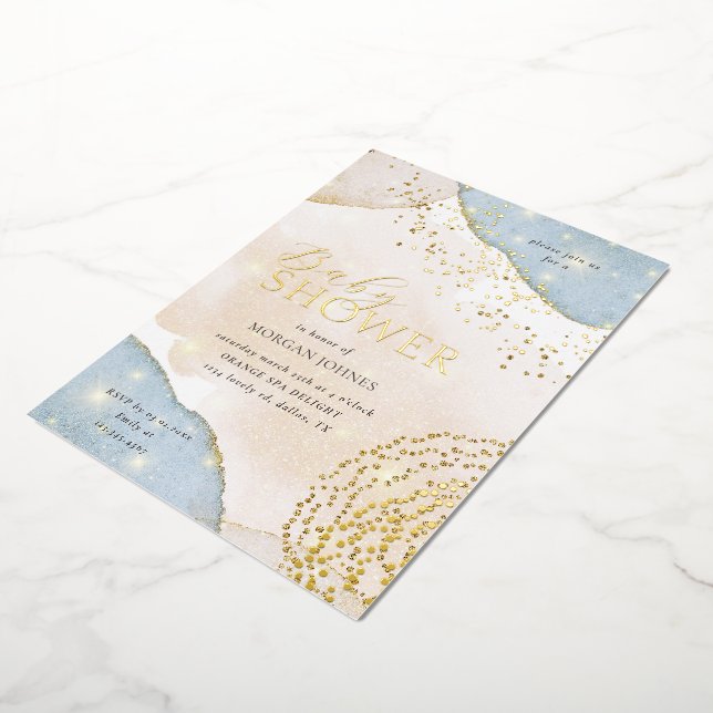 Script moderne Elegant Baby shower Foil Invitation (Rotation)