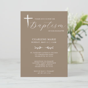 Script moderne élégant Beige Baptême Invitation