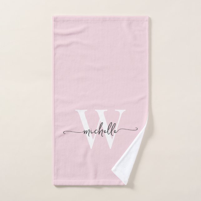Script moderne élégant Blush Pink Monogramme Nom (Serviette à main)