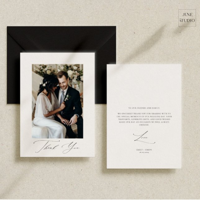 Script moderne Elégant mariage Carte de remercieme (modern wedding photo thank you card, double side thank you card, minimalist dainty script wedding)