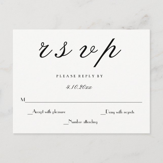 Script moderne élégante mariage rsvp cartes postal (Devant)