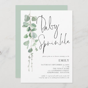 Script moderne Eucalyptus Baby Sprinkle Invitation