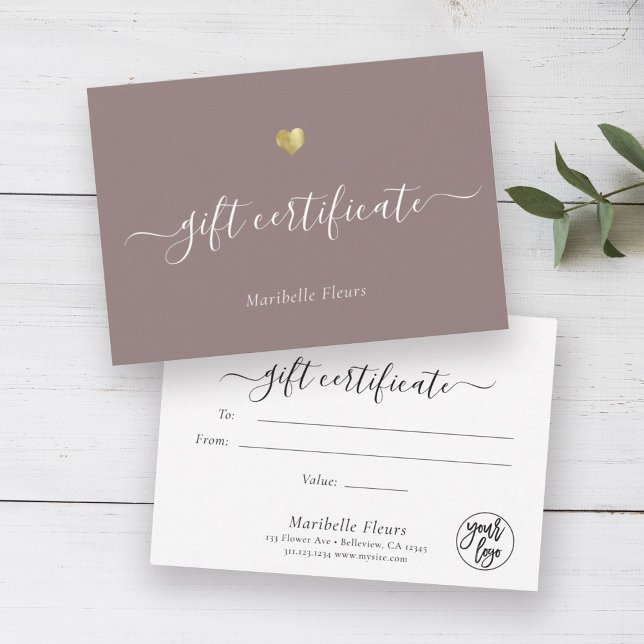 Script moderne Gold Heart Logo Certificat cadeau (Créateur téléchargé)