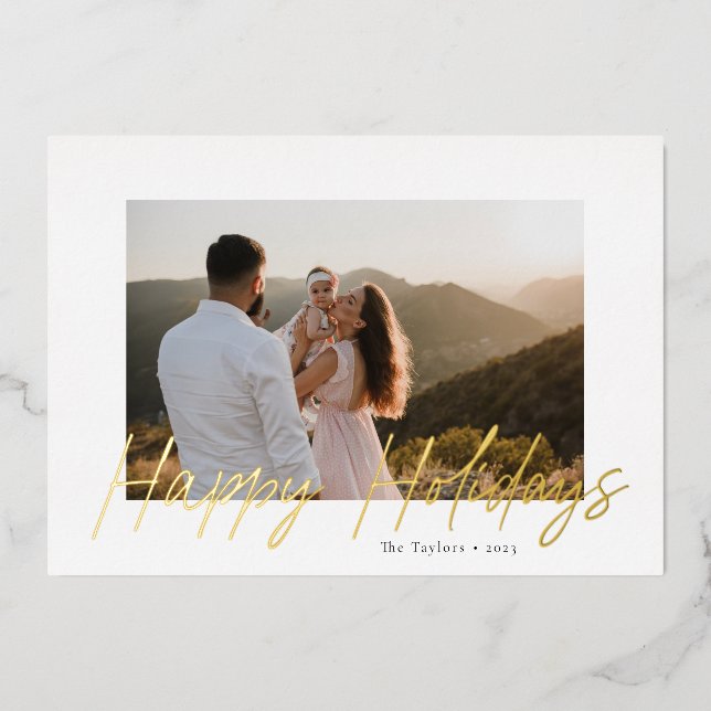 Script moderne Happy Holidays Foil Carte photo (Recto)