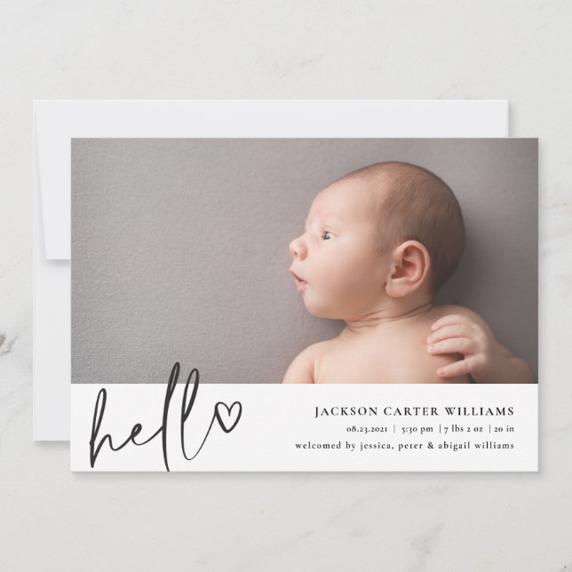 Script moderne Hello Faire-part de naissance photo (Devant)