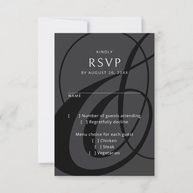 Script moderne Noir Blanc Ampersand Mariage RSVP (Devant)