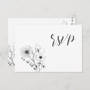 Script moderne noir blanc Floral Pas de menu Carte
