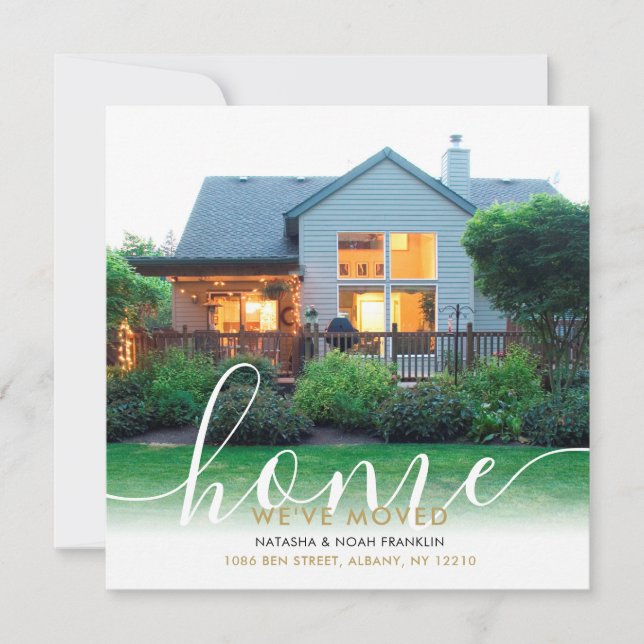 Script moderne Nouveau Home Photo Faire-part (Devant)