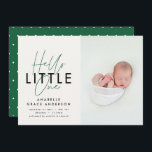 Script moderne photo bonjour petite une naissance<br><div class="desc">Photo script moderne bonjour petit un simple faire-part de naissance élégant. Pneuka de soutien à point moderne.</div>