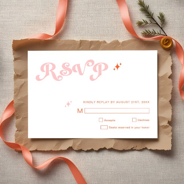 Script moderne rétro Coral Rose Mariage Cartes RSV (Créateur téléchargé)