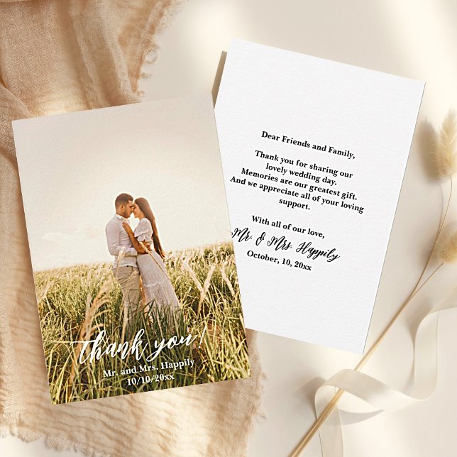 Script moderne Simple Mariage Merci photo (Modern Script Simple Wedding Photo Thank You Cards. Easy to personalize.)