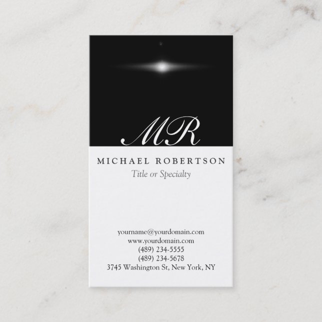 Script Monogramme blanc Motif noir Carte de visite (Devant)