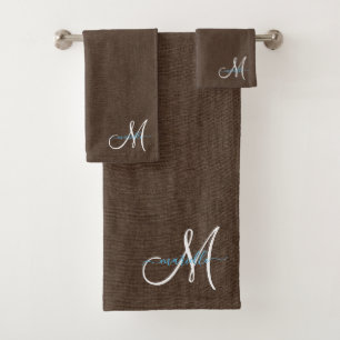 Script Monogramme Faux Linen Dark Brown