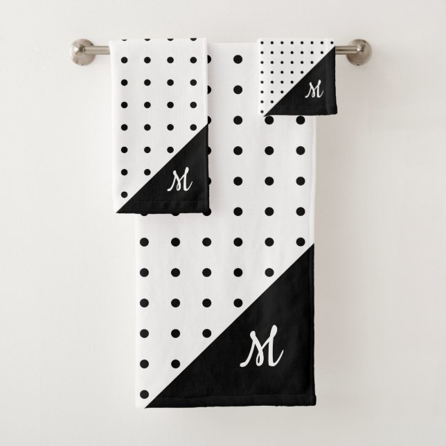 Script Monogramme noir sur blanc Polka Motif point (En situation)