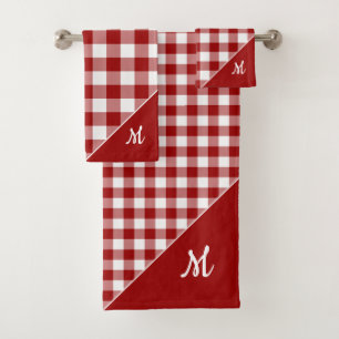 Script Monogramme Rouge Blanc Buffalo Plaid Motif