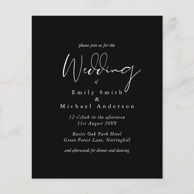 Script noir blanc typographie Mariage budget simpl (Devant)