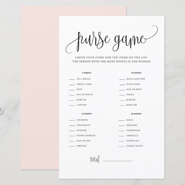 Script noir Ce qui est dans votre sac Jeu de douch (Devant / Derrière)