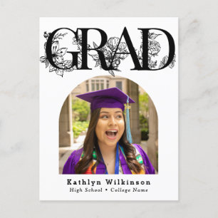Script noir moderne Floral Graduation Invitation