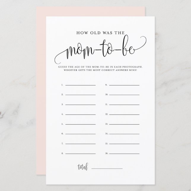 Script Noir Quel Âge A Été Elle Baby shower Jeu (Devant / Derrière)