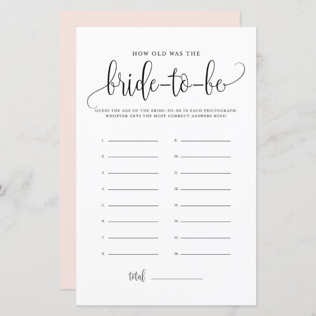 Script noir Quelle était l'âge de la mariée douche (Devant / Derrière)