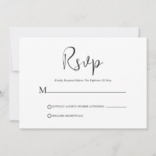 Script noir Whimsical sur carte RSVP blanche