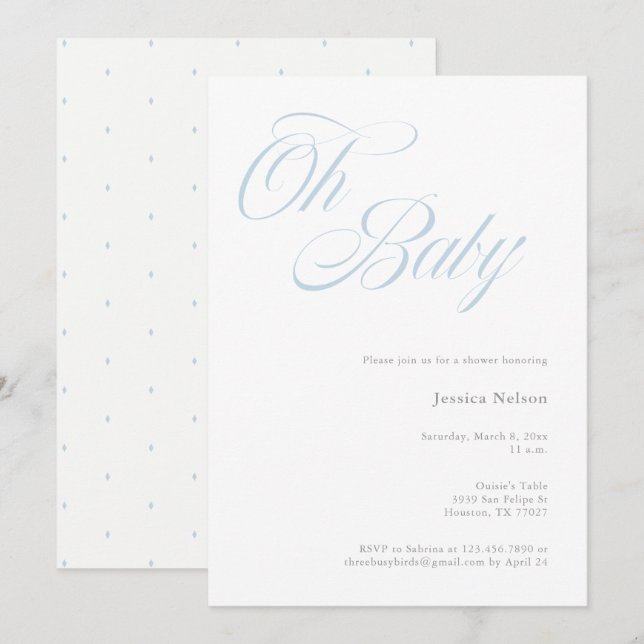Script Oh Baby Boy Shower Invitation (Devant / Derrière)