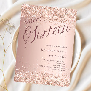Script or rose budget moderne Sweet 16 invitation