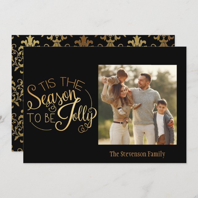 Script Or Tis La Saison Élégant Carte photo (Devant / Derrière)
