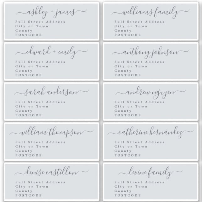 Script Pastel Blue Mariage Étiquette de adresse in (Devant)