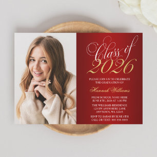 Script Red Gold Faire-part de graduation photo