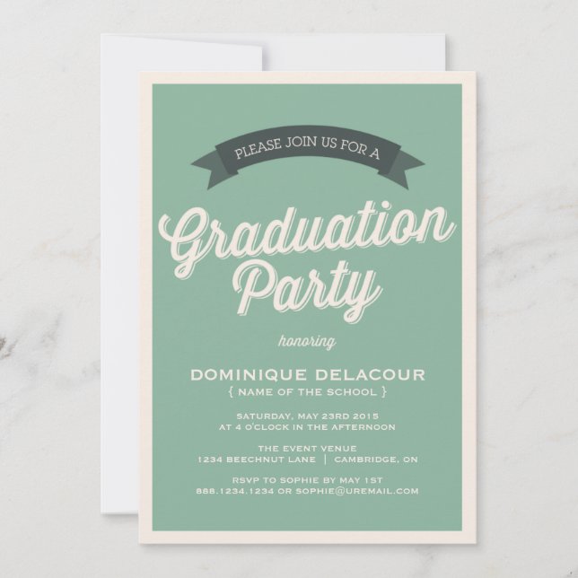 SCRIPT RÉTRO VERT | INVITATION DE LA FÊTE DE DIPLÔ (Devant)