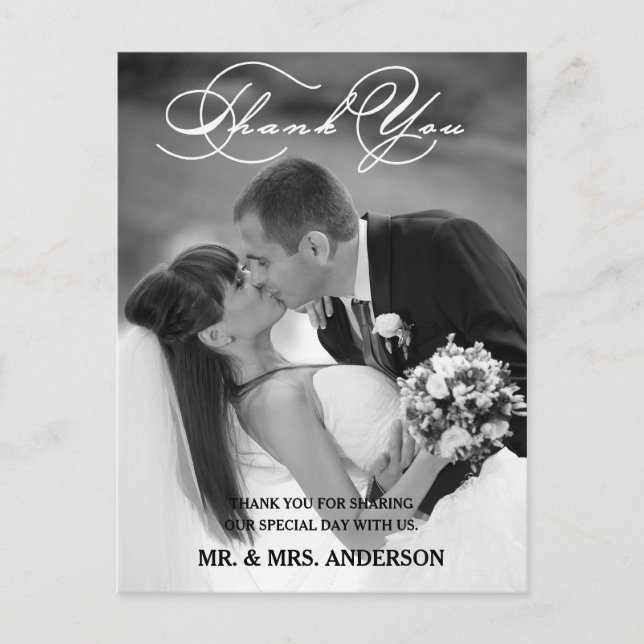 Script romantique | Carte postale mariage Merci (Devant)