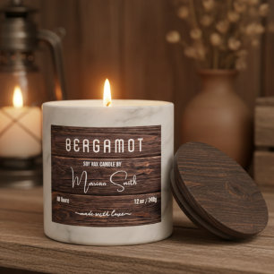 Script Rustic bois Étiquette bougie