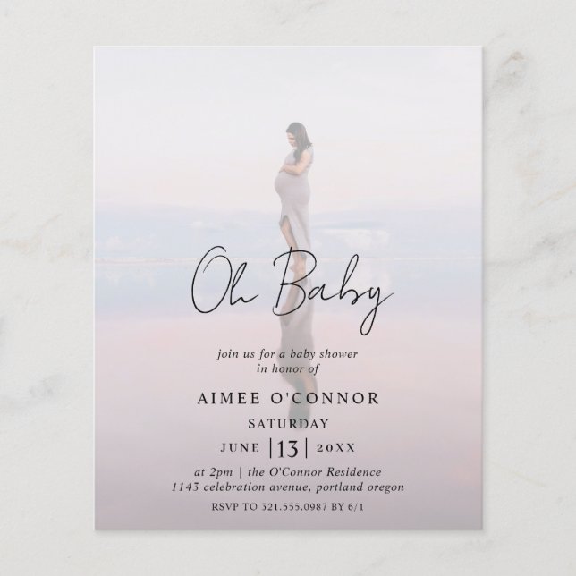 Script rustique Photo Budget Baby shower Invitatio (Devant)
