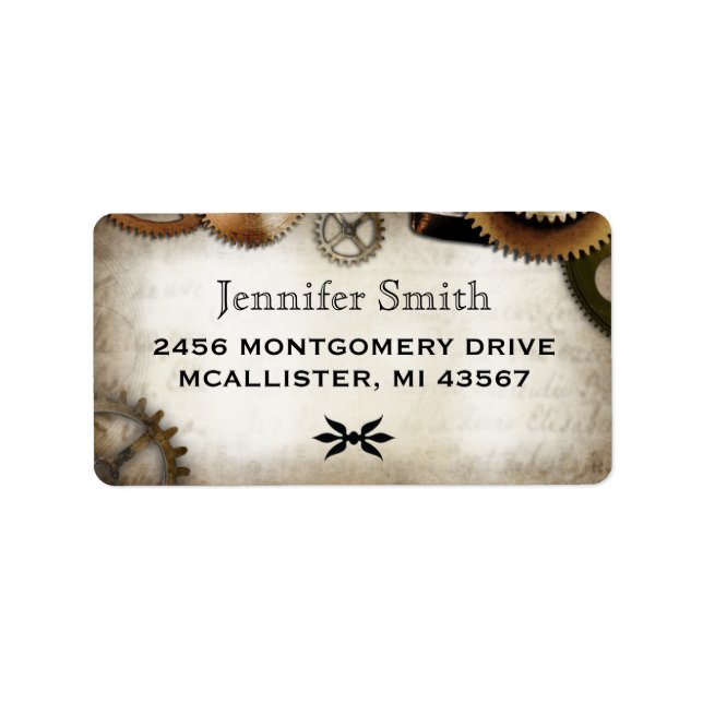 Script Steampunk Gears étiquette de adresse (Devant)