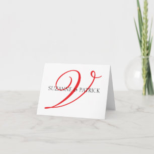 Script V Carte pour notes Monogramme (rouge / noir