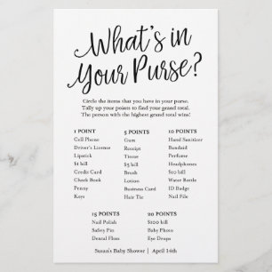 Script What's in Your Purse Baby shower Game Card