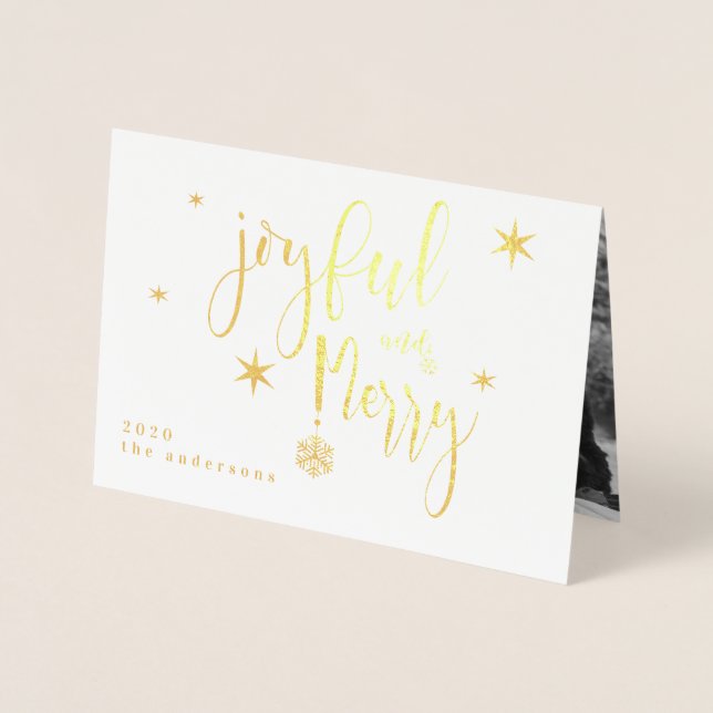 Script Whimsical Joyful Et Joyeux Photo Carte Foil (Devant)