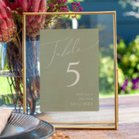 Script Whimsical | Numéro de table verte Sage