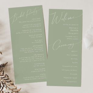 Script Whimsical Programme de mariage vert Sage